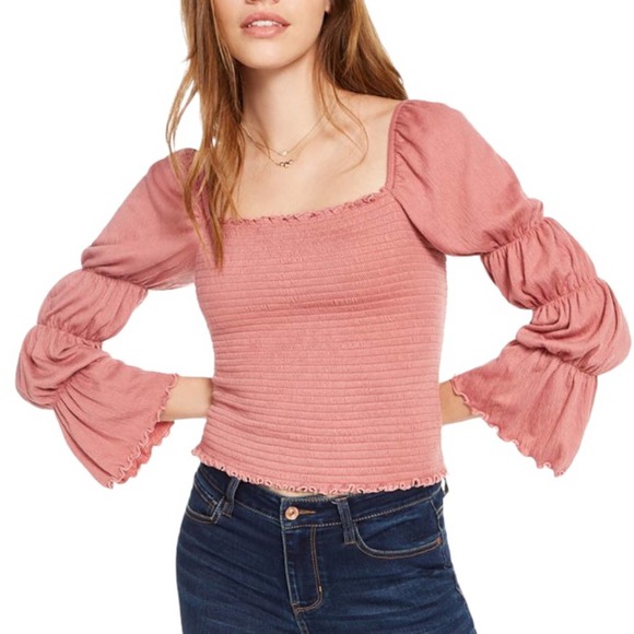 Rewash Tops - Rewash Smocked Ruffle Trimmed Top